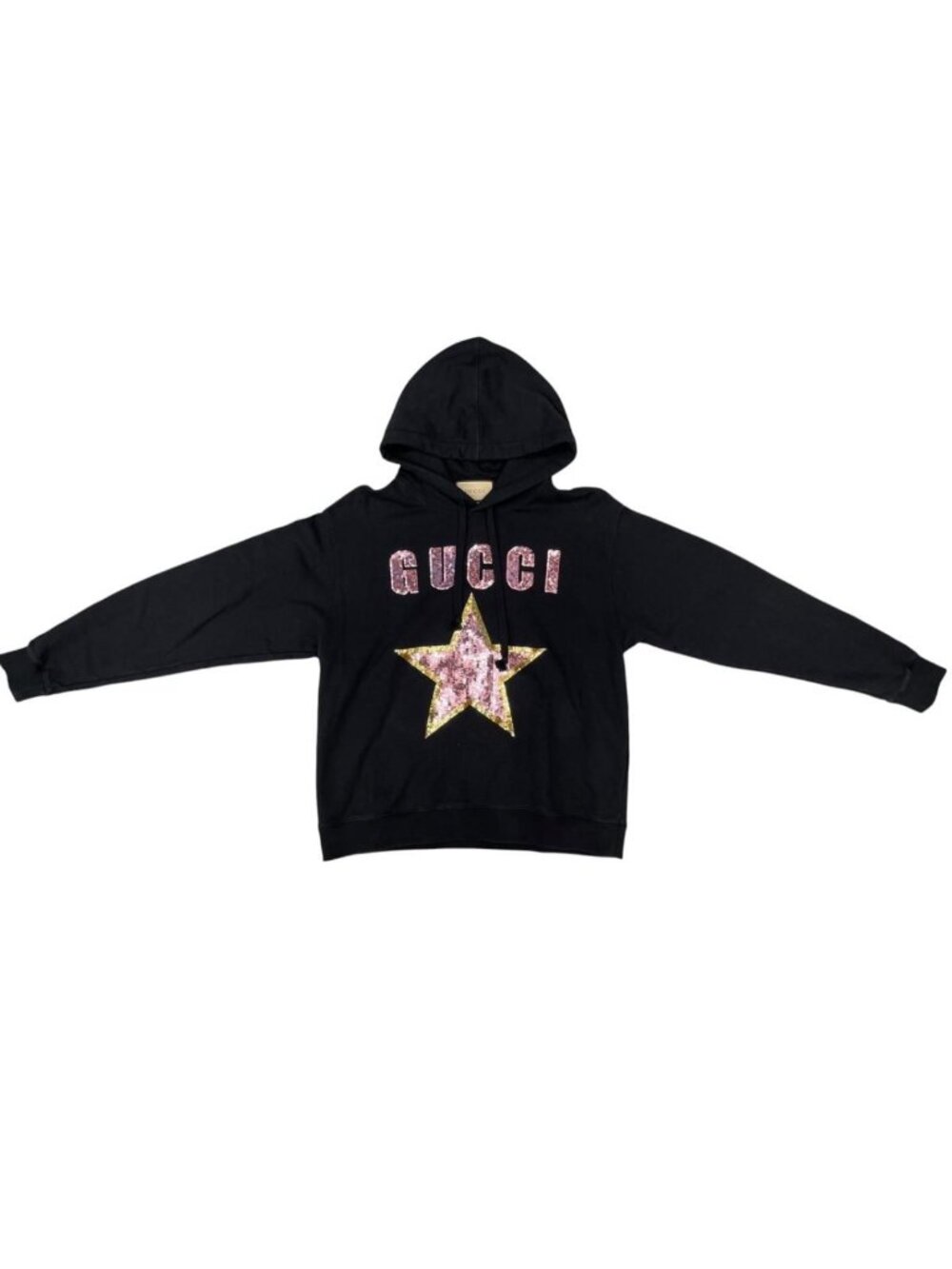 Gucci Logo Sequined Hoodie Black Sweatshirt Long Sleeve Sequins Pink Star L